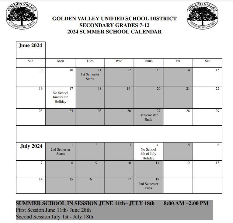 2024 Summer School Calendar 